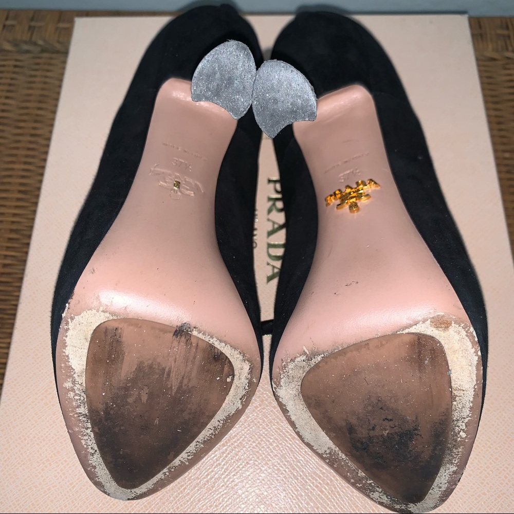 Prada Black Suede Oxfords Lace Up Platform Pumps Sz 37.5 - Picture 6 of 8